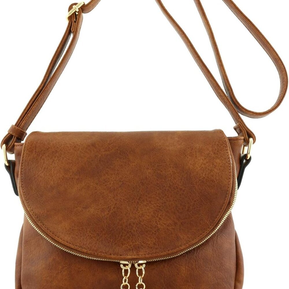 Tassel Accent Crossbody Bag with Flap Top Tan